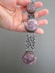 Vintage Mid Century Silver Rock Amethyst Modernist Signed Bracelet