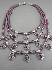 Vintage Sterling Silver Garnet Multi Strand Necklace