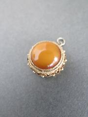 Vintage Chinese Butterscotch Egg Yolk Amber Silver Gilt Pendant