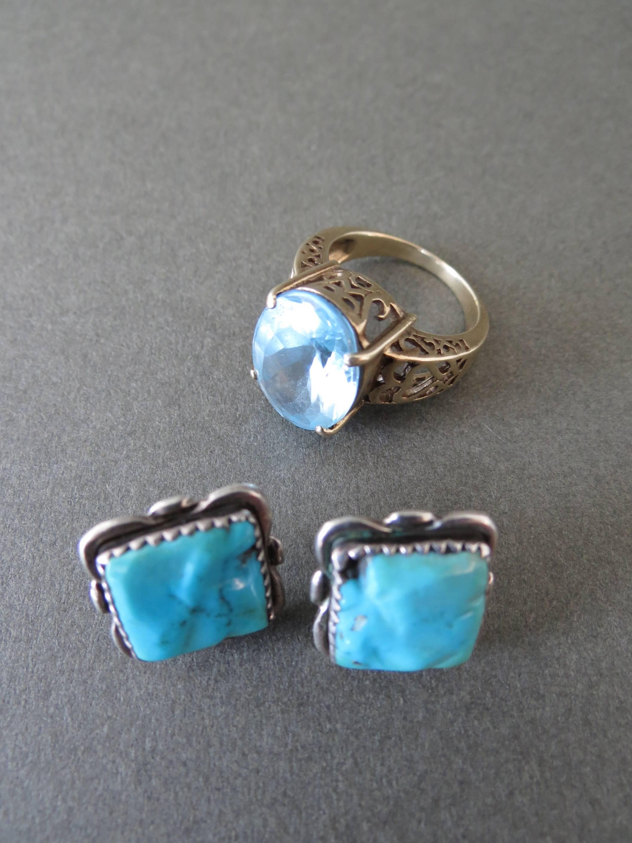 Women's or Men's Vintage Navajo Turquoise Silver Native American Earrings by Alvina Quam Zuni For Sale
