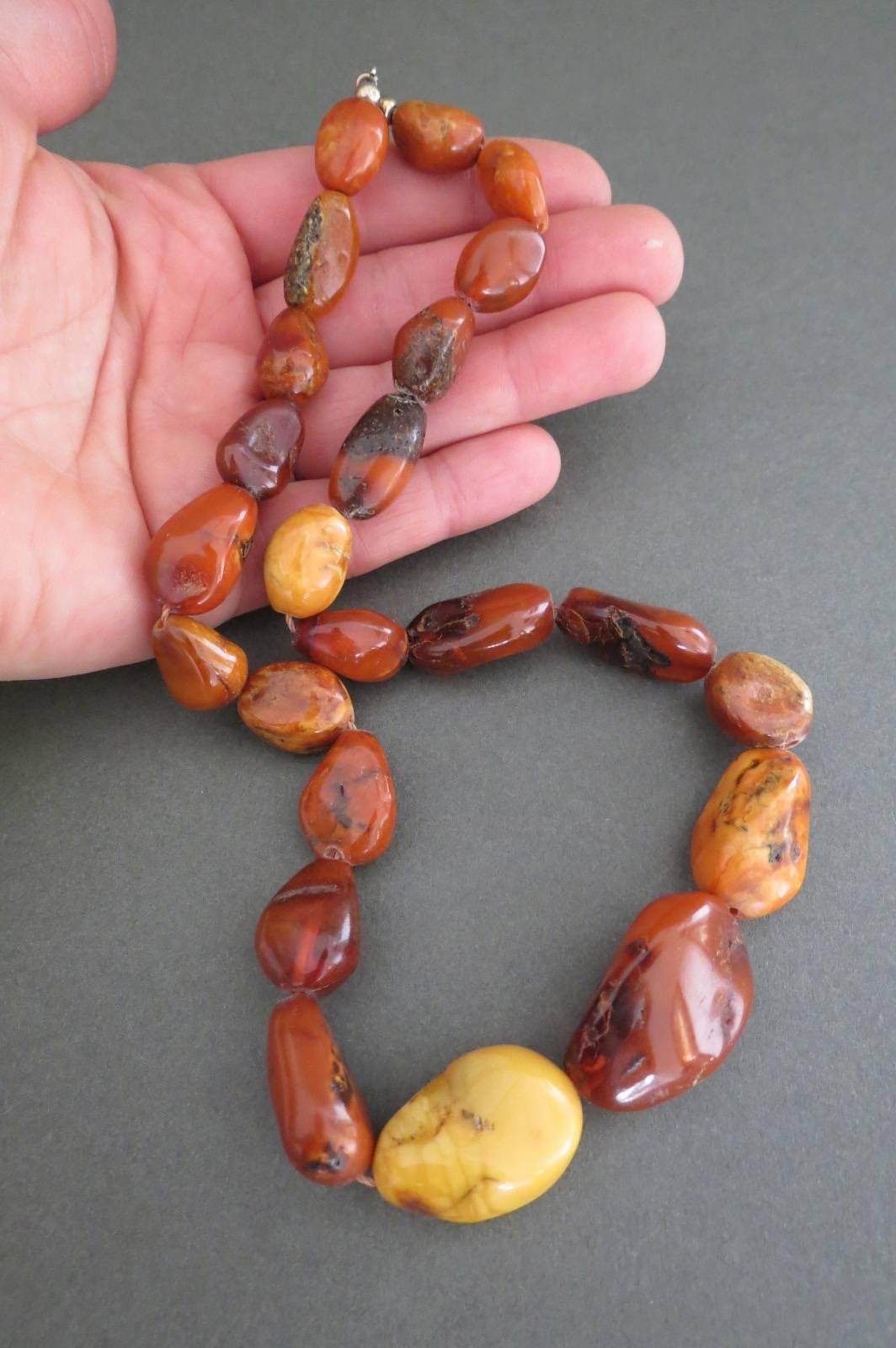 Arts and Crafts Vintage Baltic Butterscotch Egg Yolk Amber Bead Large Necklace