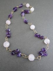 Vintage Danish 18k Gold Rose Quartz Amethyst Necklace