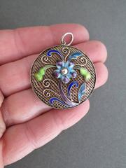 Vintage Large Chinese Silver Enamel Pendant