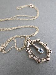 Victorian 9k Gold Seed Pearl Aquamarine Paste Pendant Necklace 9ct 375