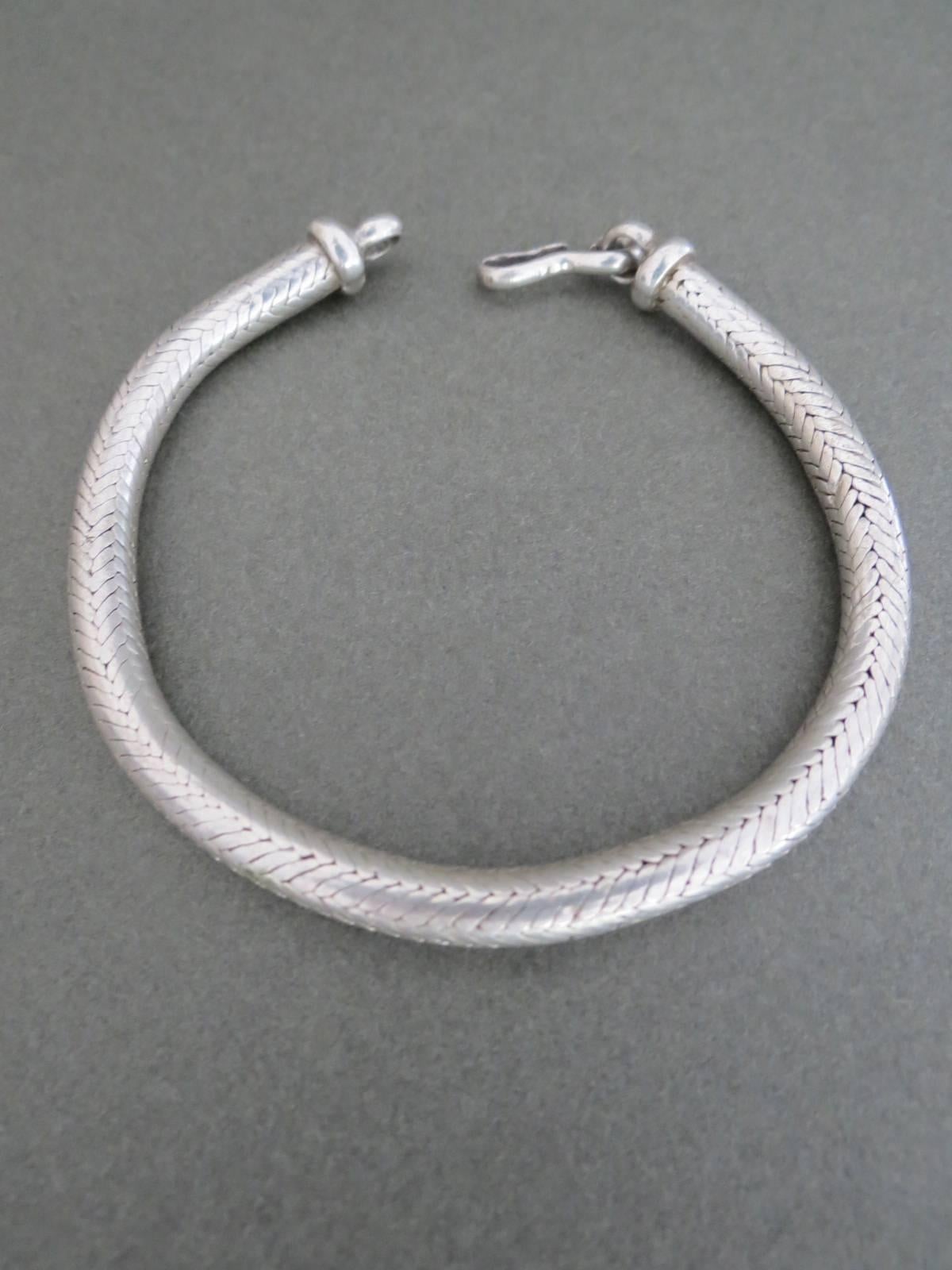Modernist Vintage Danish Mid Century Silver Snakeskin Bracelet  For Sale