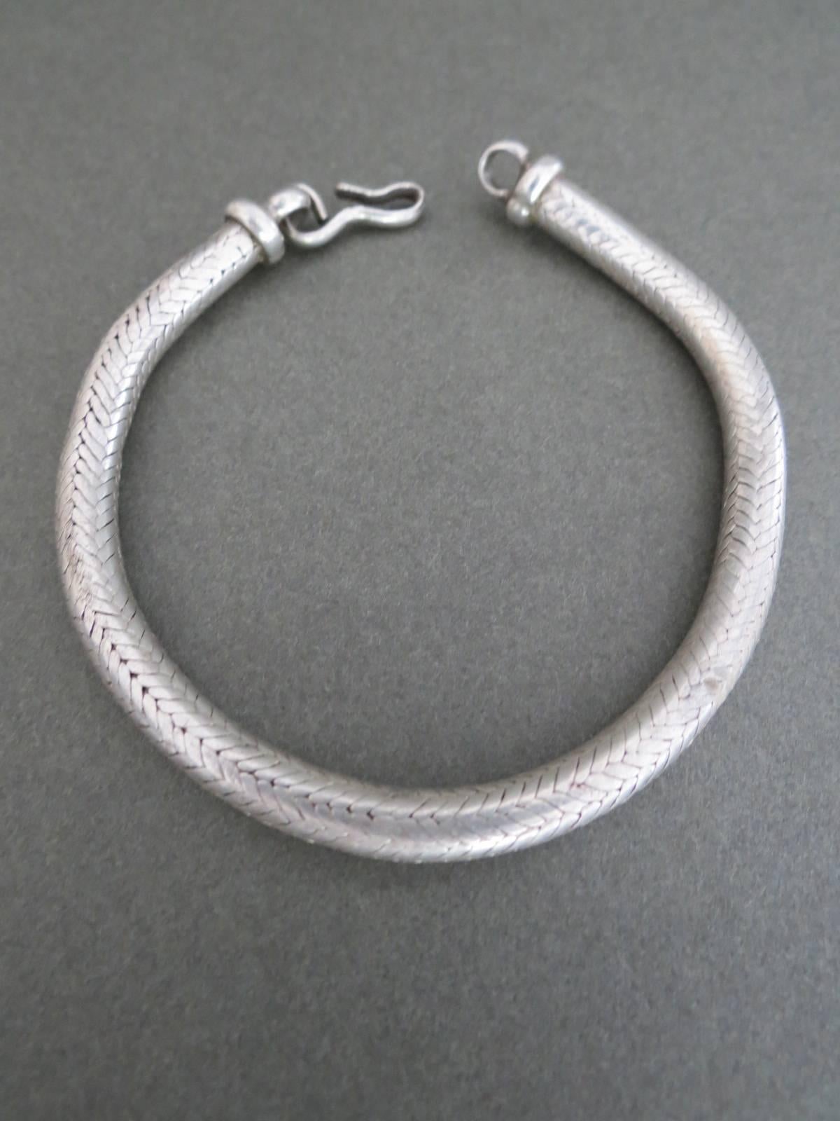 Vintage Danish Mid Century Silver Snakeskin Bracelet  In Good Condition For Sale In Hove, GB