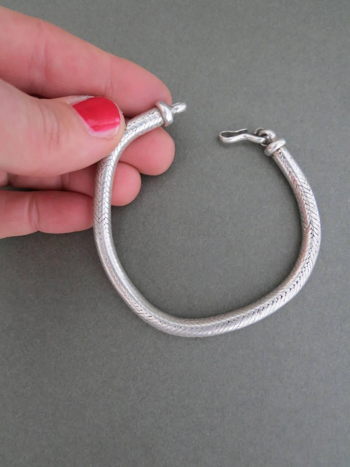 Women's or Men's Vintage Danish Mid Century Silver Snakeskin Bracelet  For Sale