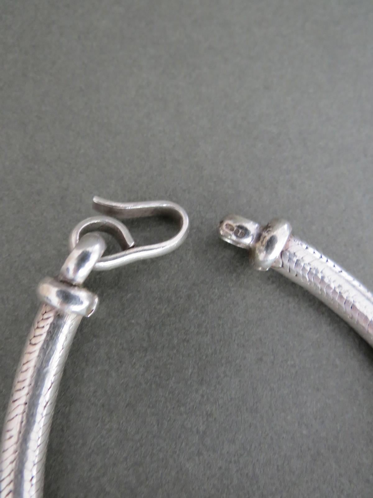 Women's or Men's Vintage Large Danish Mid Century Silver Snakeskin Bracelet For Sale