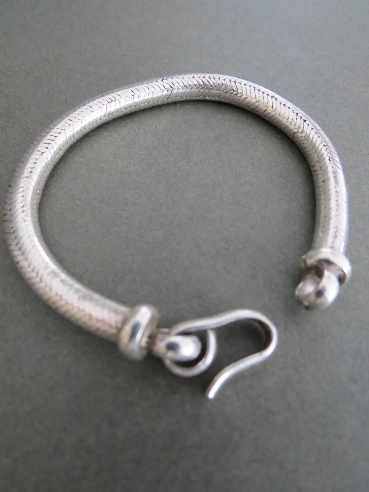 Vintage Large Danish Mid Century Silver Snakeskin Bracelet In Good Condition For Sale In Hove, GB
