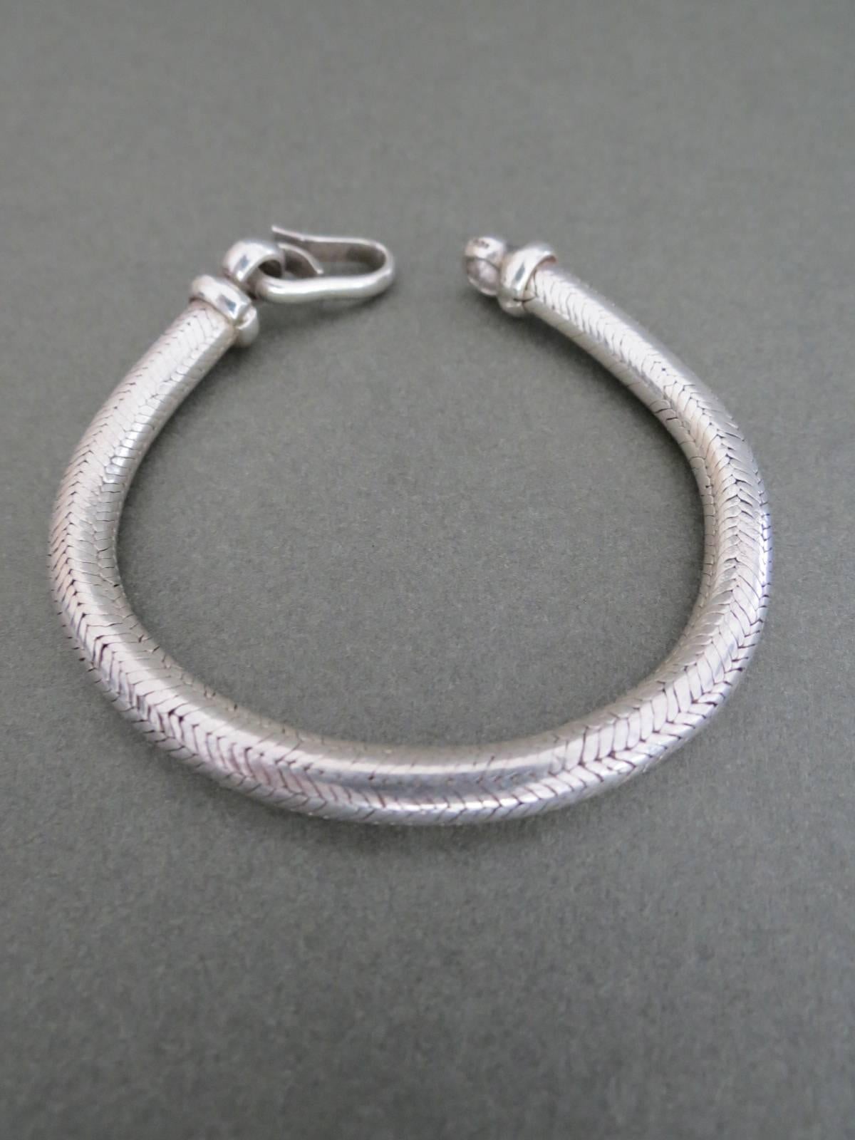 Vintage Large Danish Mid Century Silver Snakeskin Bracelet For Sale 1