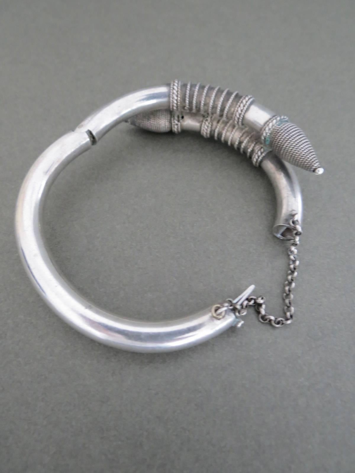Women's or Men's Vintage Silver Viking Cuff Bangle Bracelet For Sale