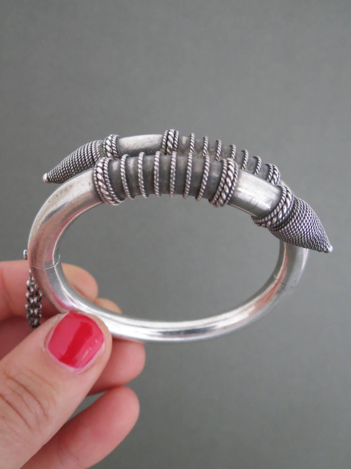 Artisan Vintage Silver Viking Cuff Bangle Bracelet For Sale
