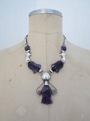 Vintage Carved Amethyst Mexican Silver Necklace Tulip Design William Spratling