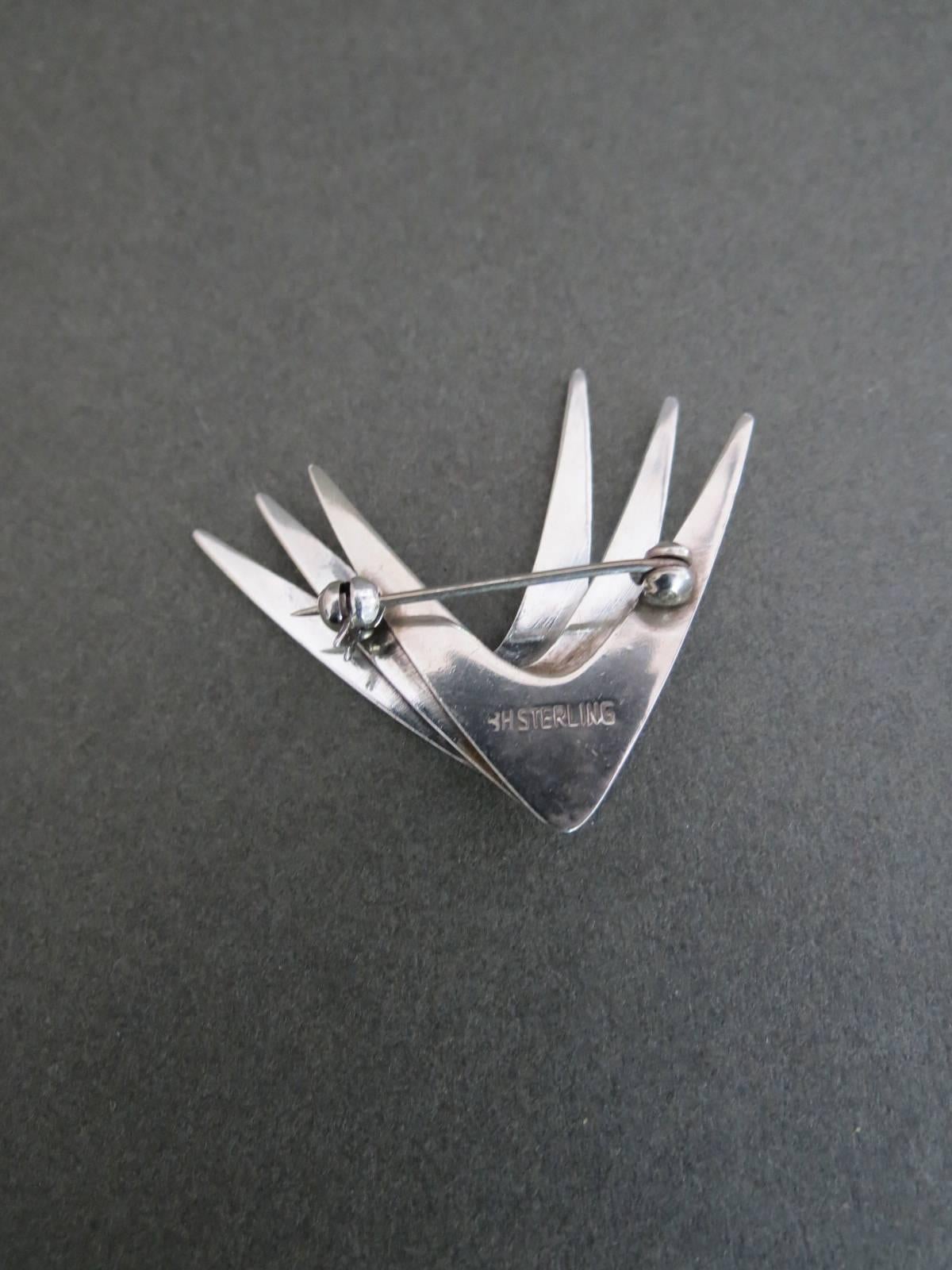 Women's or Men's Vintage Silver Modernist Mid Century Danish Brooch Bernard Hertz For Sale