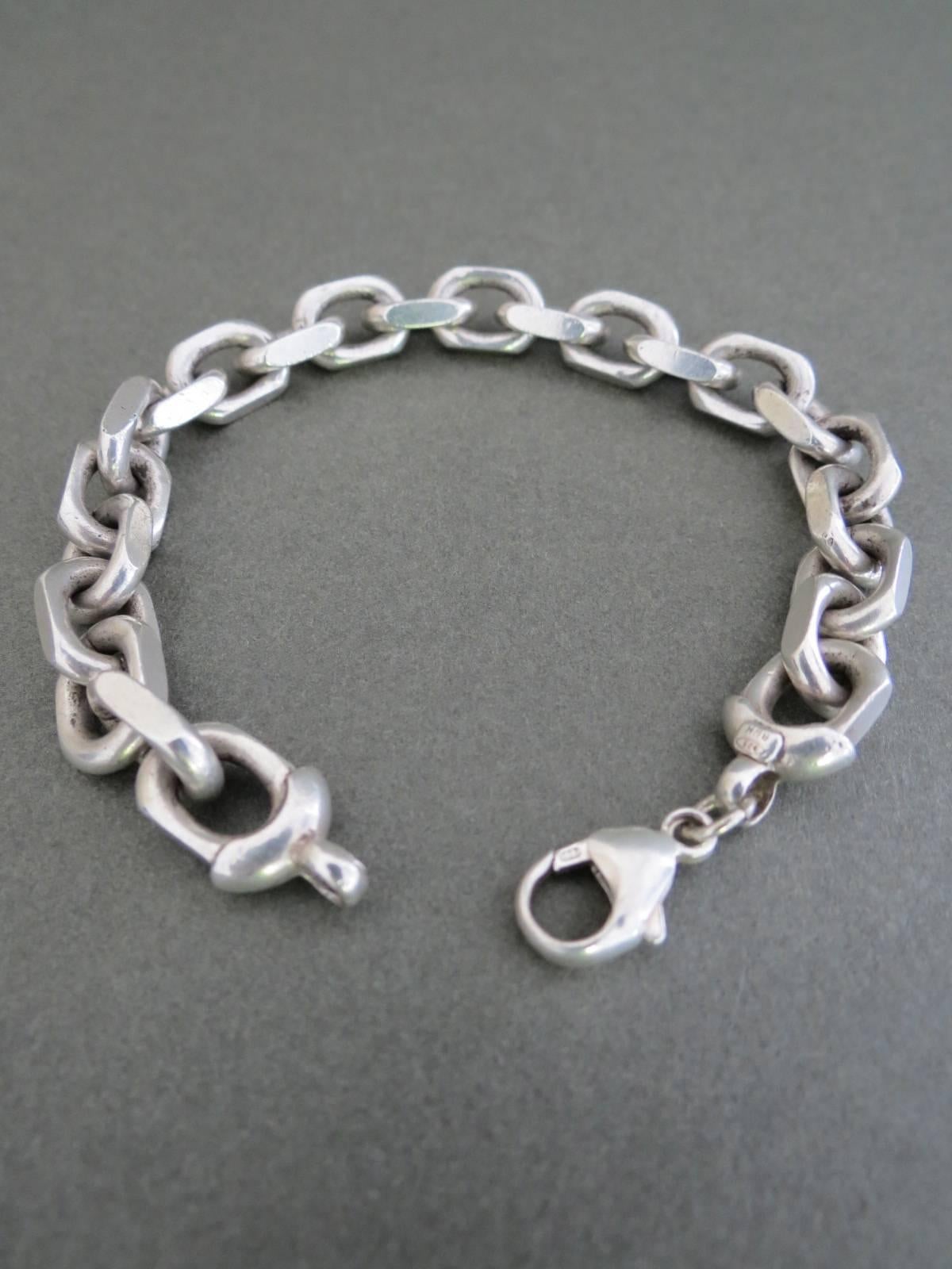 Vintage Silver Link Chain Anchor Bracelet Danish Bjarne Nordmark Henriksen 1