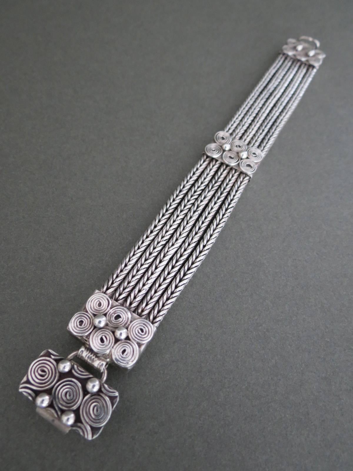 Modernist Vintage Silver Cuff Bracelet Mid Century Danish Snakeskin Bangle