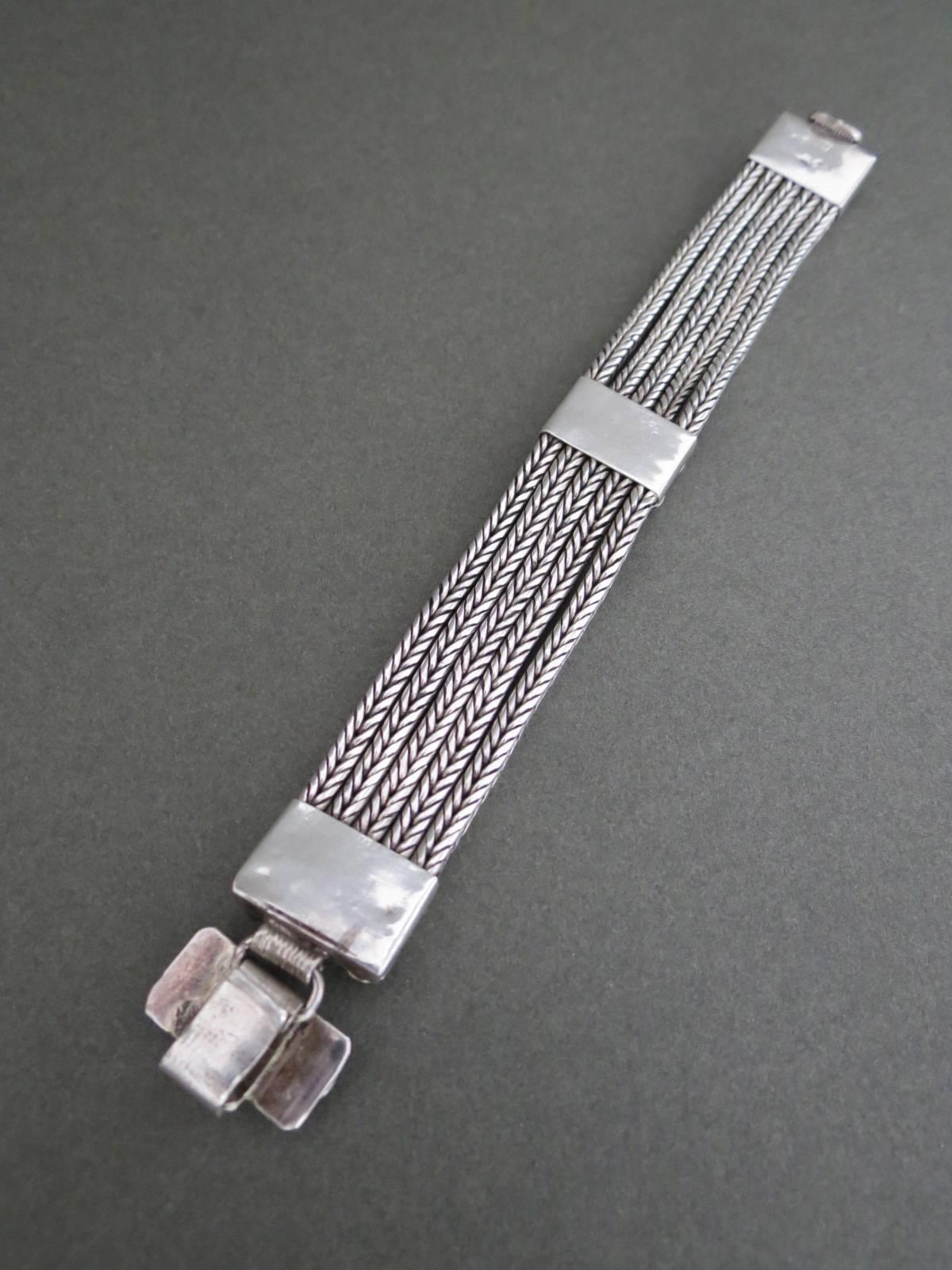Vintage Silver Cuff Bracelet Mid Century Danish Snakeskin Bangle 1