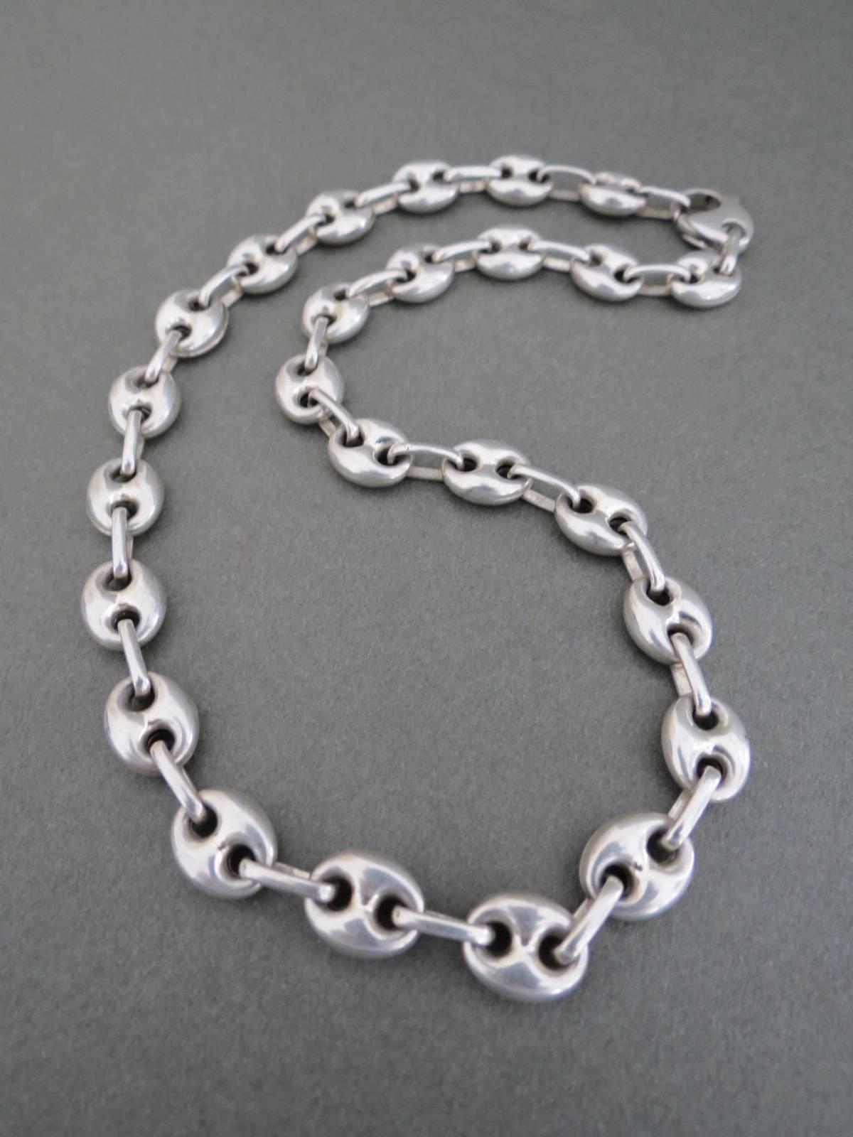 Vintage Modernist Silver Chain Link Necklace Mid Century Danish Choker  In Good Condition In Hove, GB