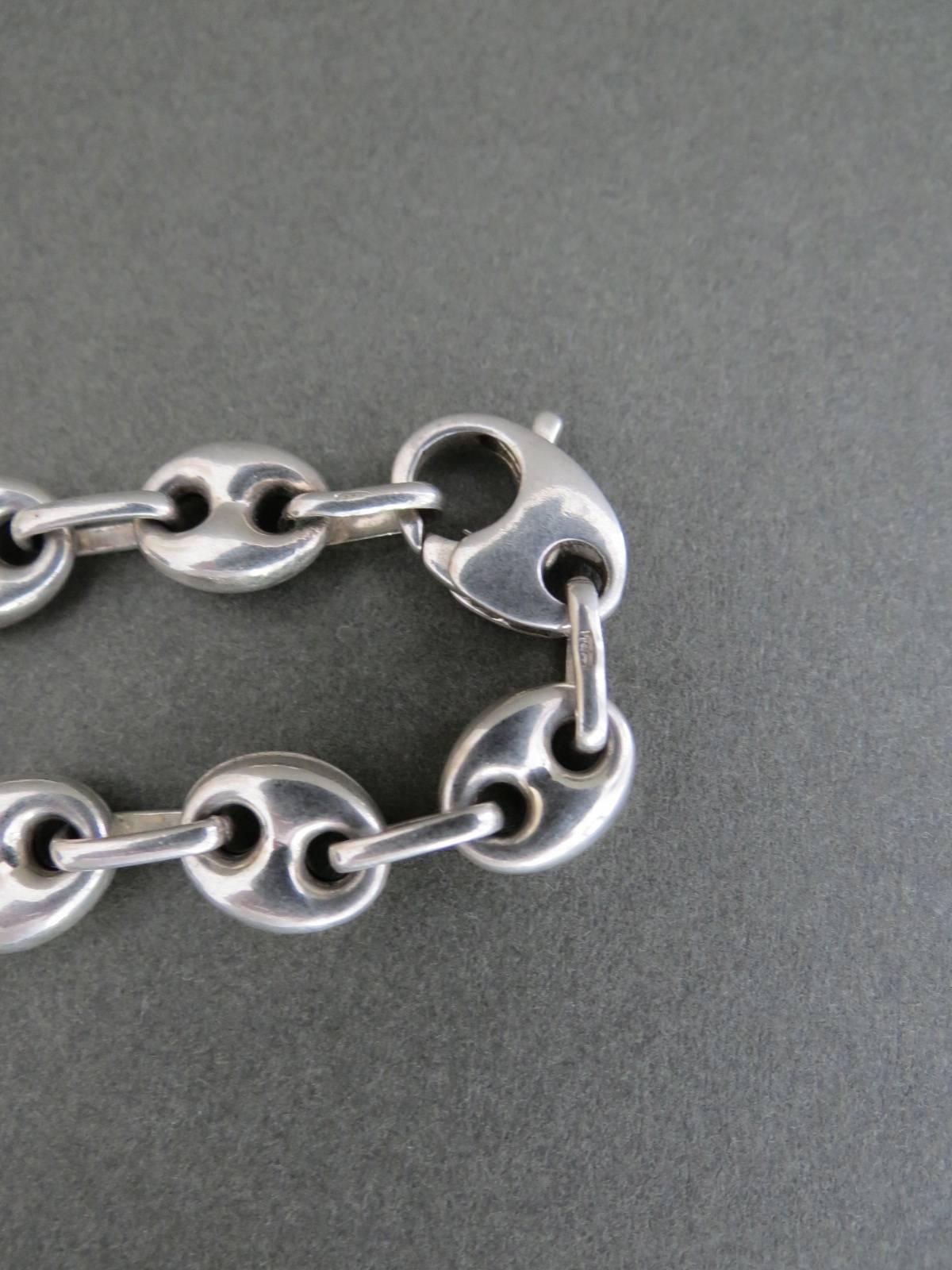 Women's or Men's Vintage Modernist Silver Chain Link Necklace Mid Century Danish Choker 