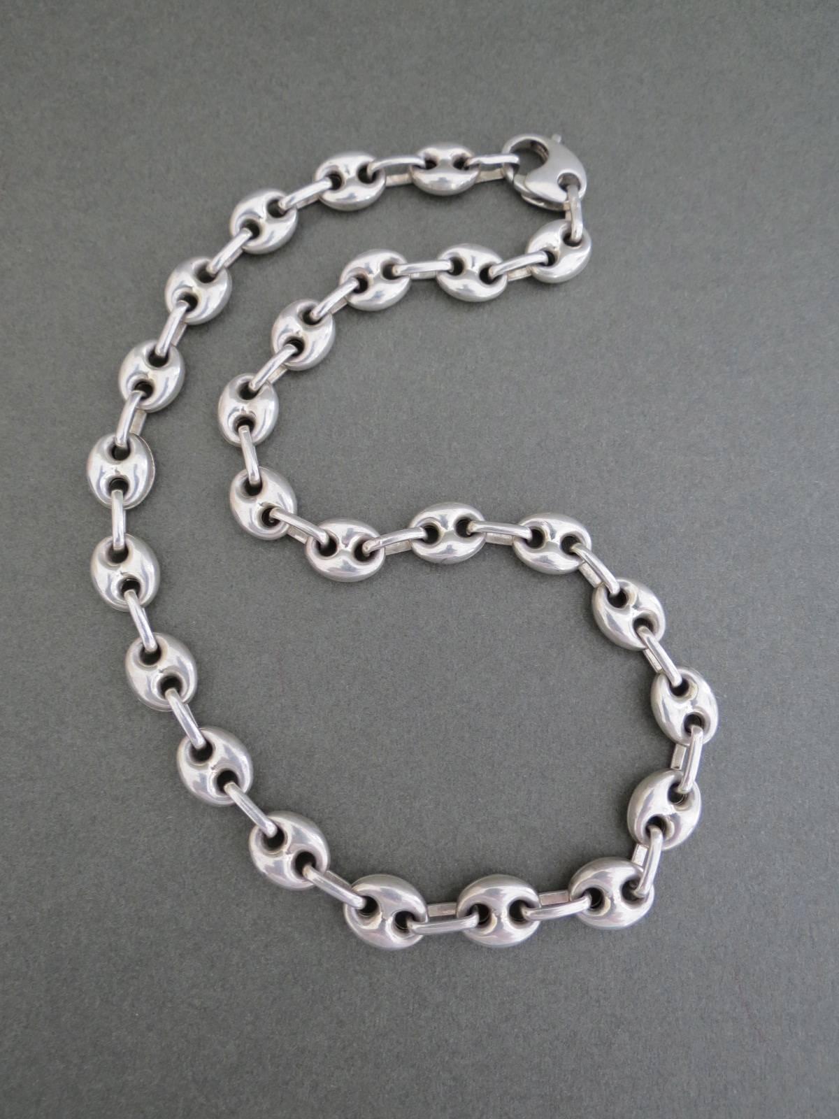 Vintage Modernist Silver Chain Link Necklace Mid Century Danish Choker  3