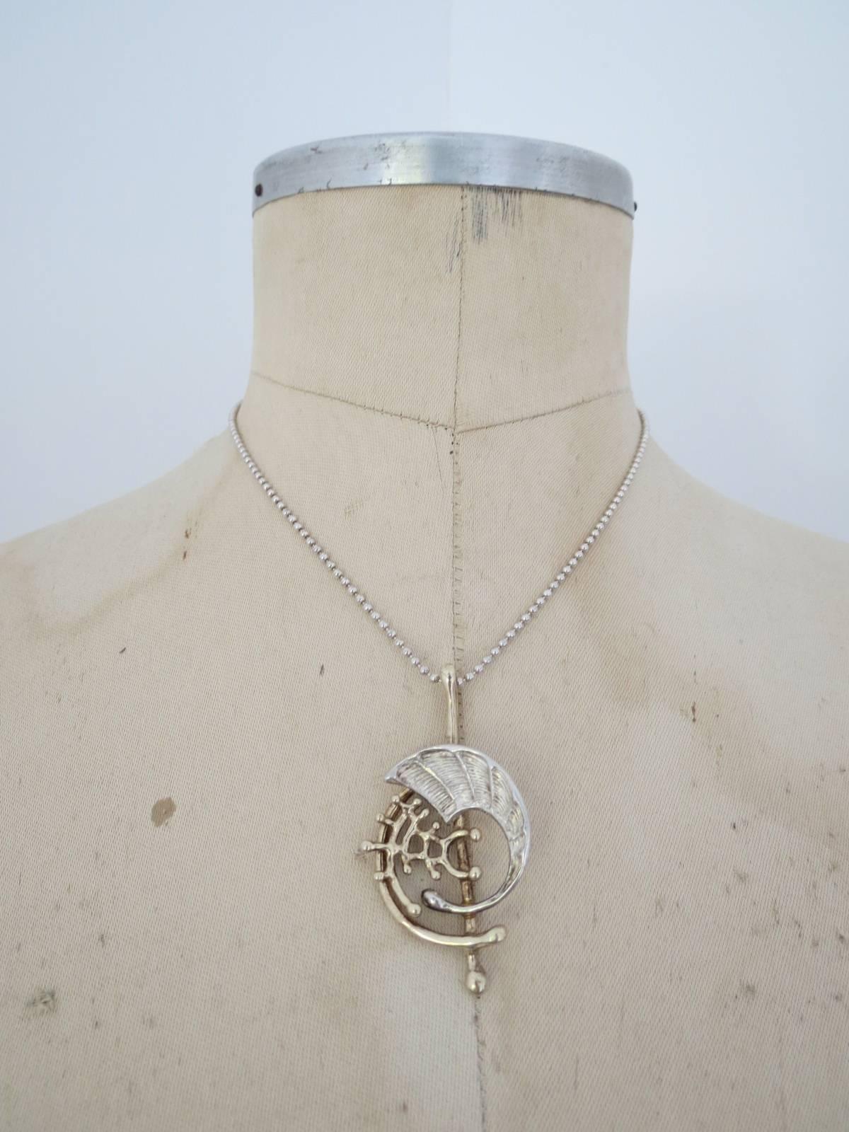 Vintage Modernist Silver Pendant Necklace Mid Century Tage Hansen For Sale 1