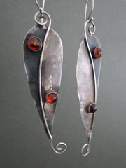 Vintage Modernist Silver Amber Drop Earrings Mid Century Danish Leaf Earrings