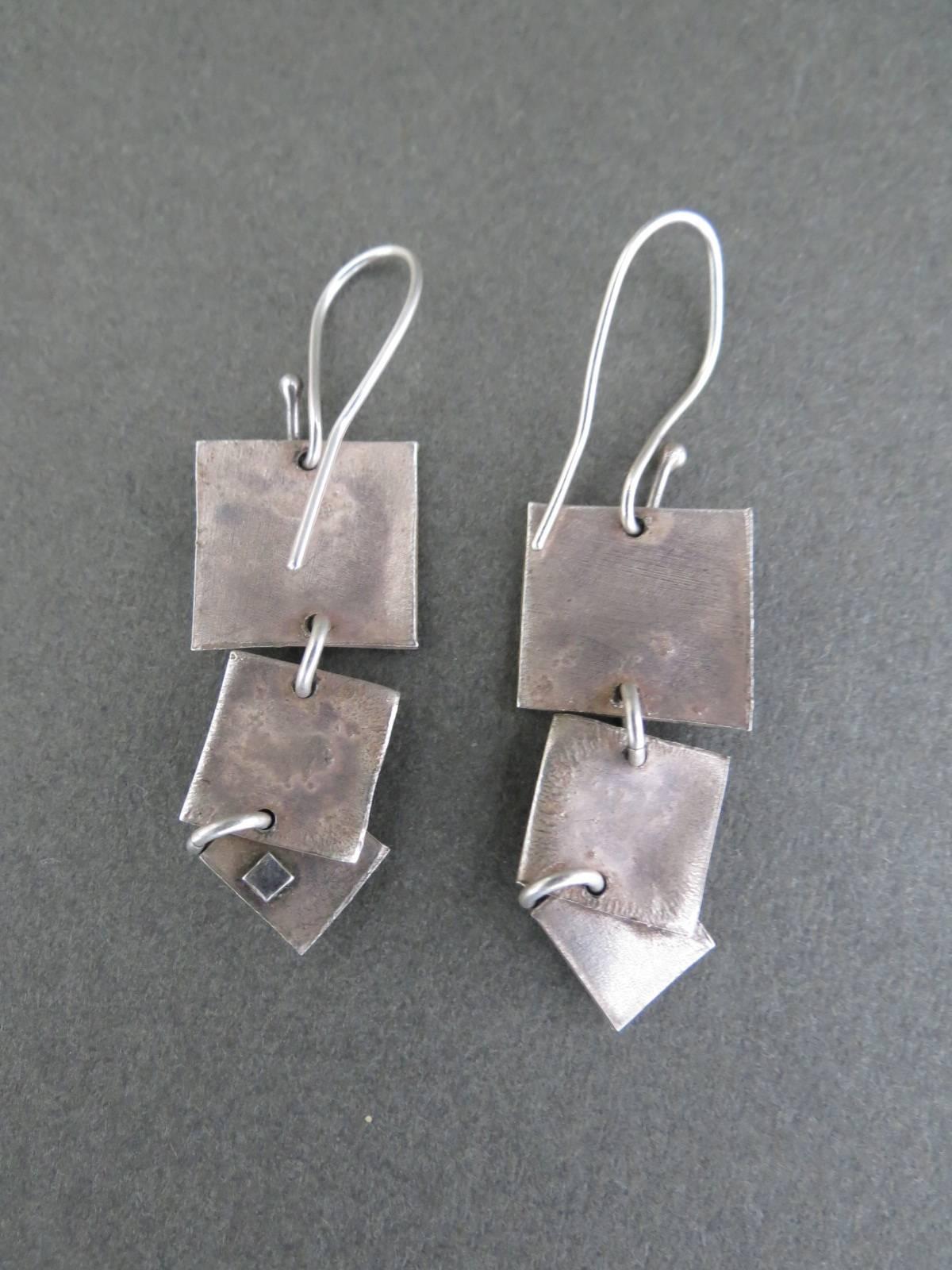 Vintage Modernist Silver Drop Earrings Danish Mid Century Dangle Earrings 1