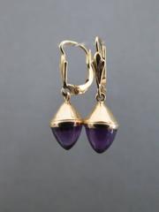 Vintage Danish 14k Gold Amethyst Drop Earrings Modernist 14ct 585 Gold