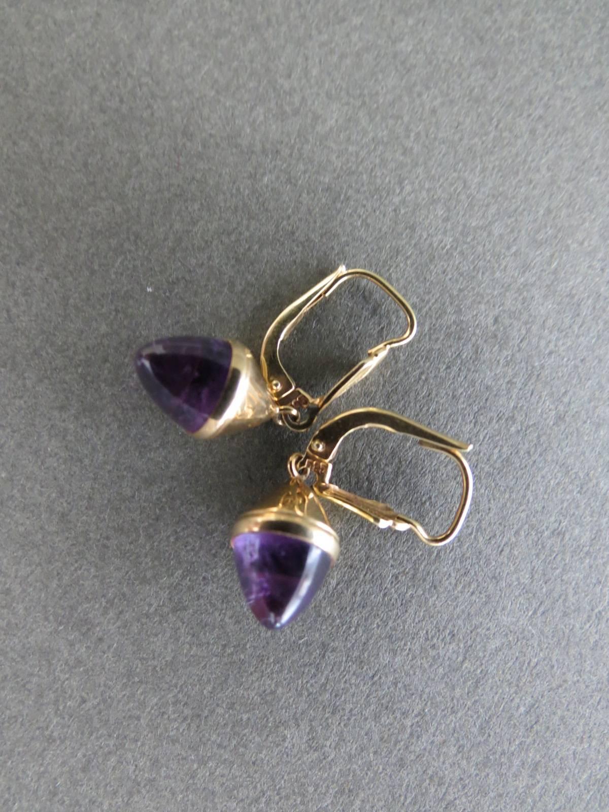 Vintage Danish 14k Gold Amethyst Drop Earrings Modernist 14ct 585 Gold For Sale 4