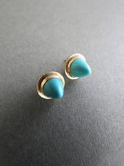 Vintage Swedish 18k Gold Turquoise Stud Earrings Modernist 18ct 750 Gold