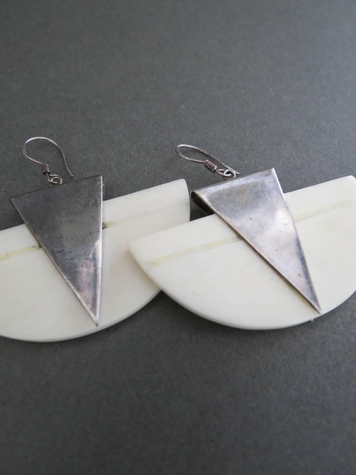 Modernist Vintage Danish Monies Gerda Lynggaard Silver Horn Drop Earrings For Sale