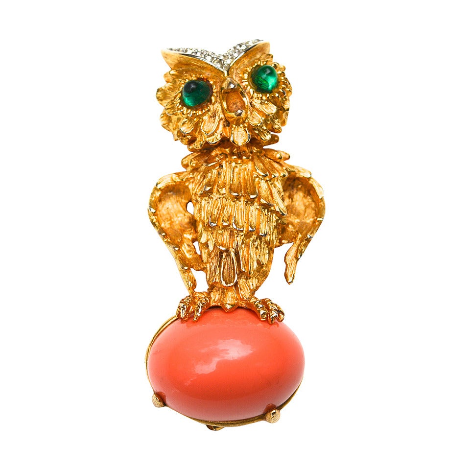 Lucky Owl Brooch by Kenneth Jay Lane, 1960s