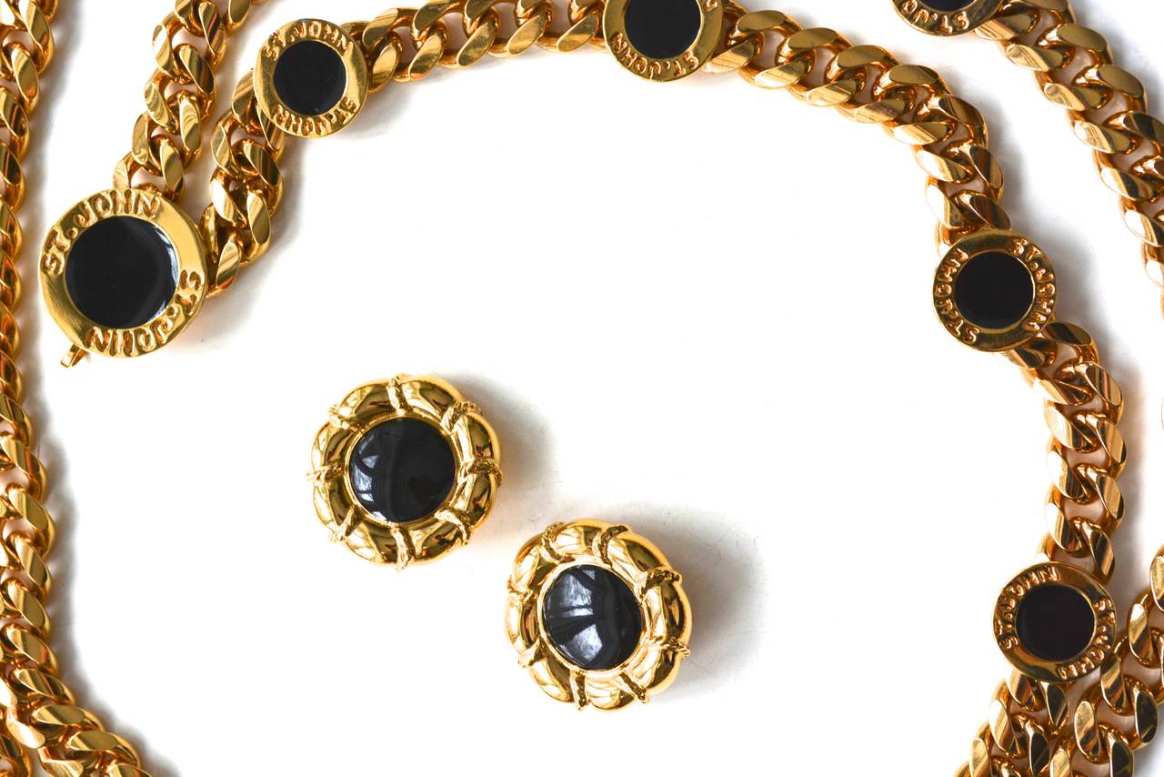 St. John Chunky Chain Belt and Earrings/ 1980s