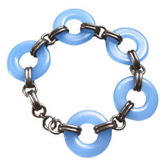 Antique 1920s Blue Agate Sterling Bracelet