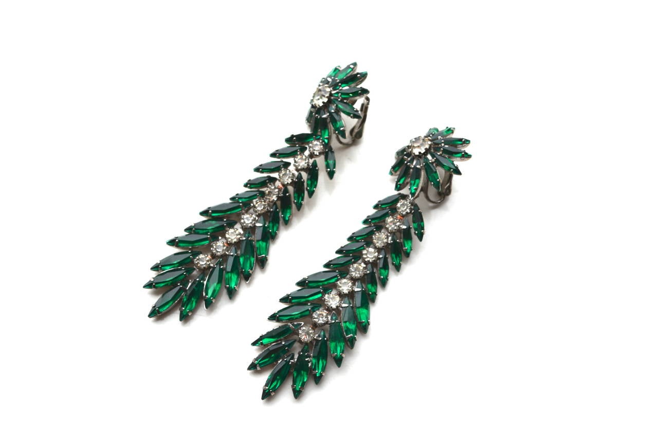 1960s Kramer Emerald Glass Earrings In Excellent Condition In Litchfield County, CT