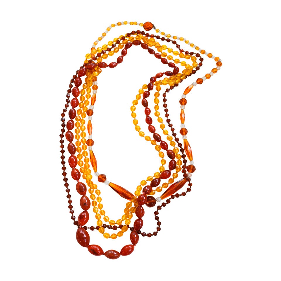1920s Beaded Carnelian and Glass Necklace Collection