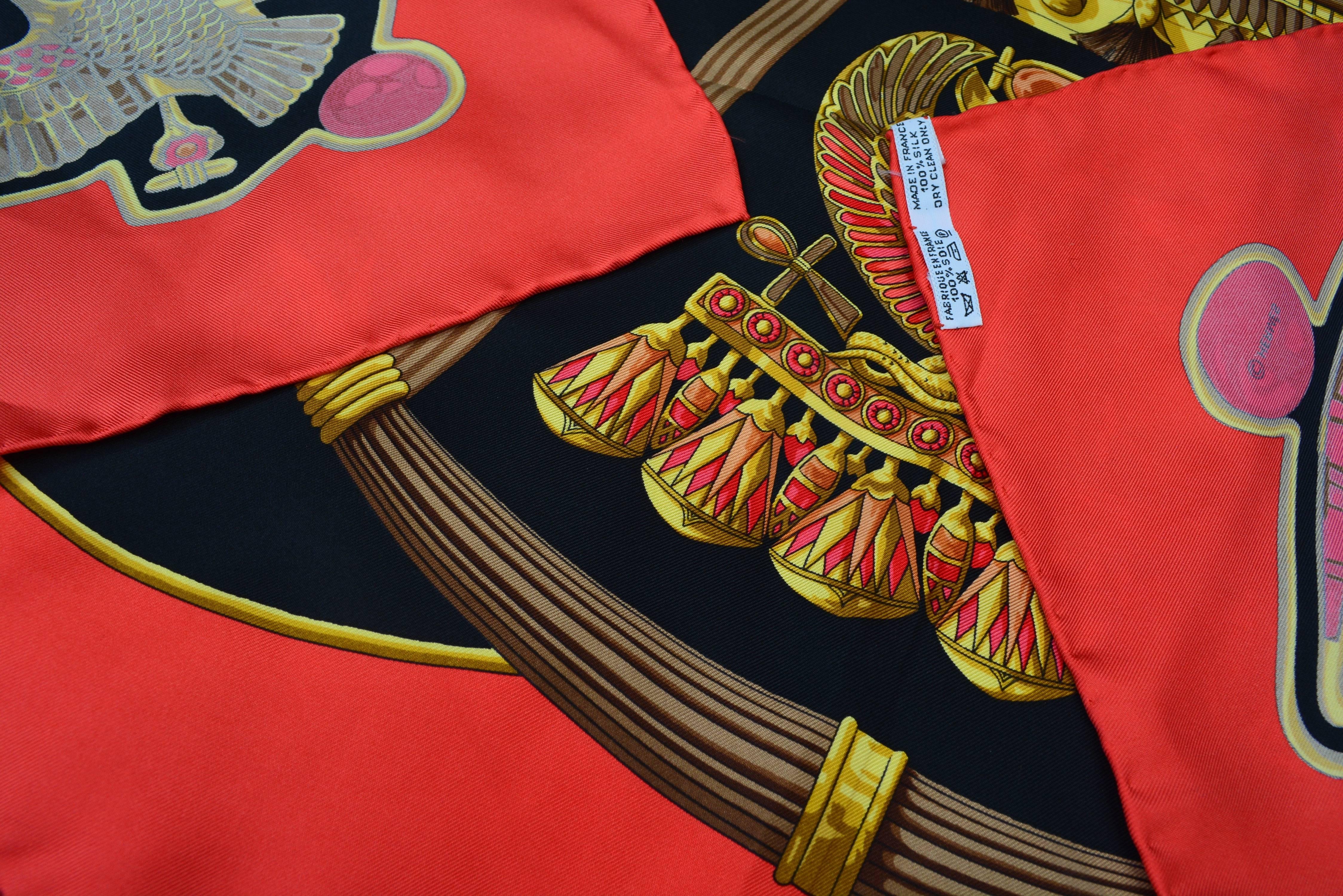 Hermes Red Scarab Scarf / Egyptian Revival In Excellent Condition In Litchfield County, CT