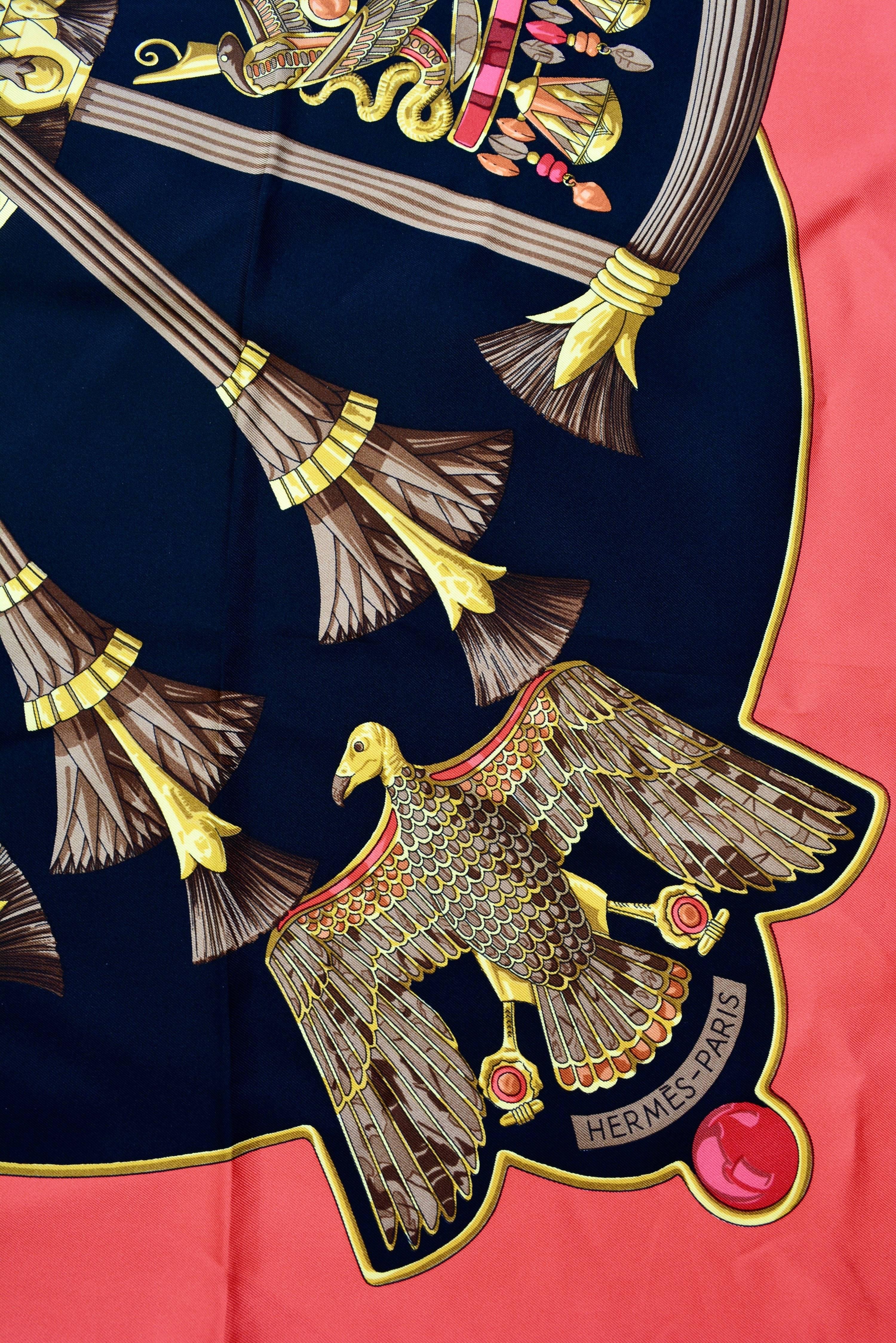 Hermes Red Scarab Scarf / Egyptian Revival 1