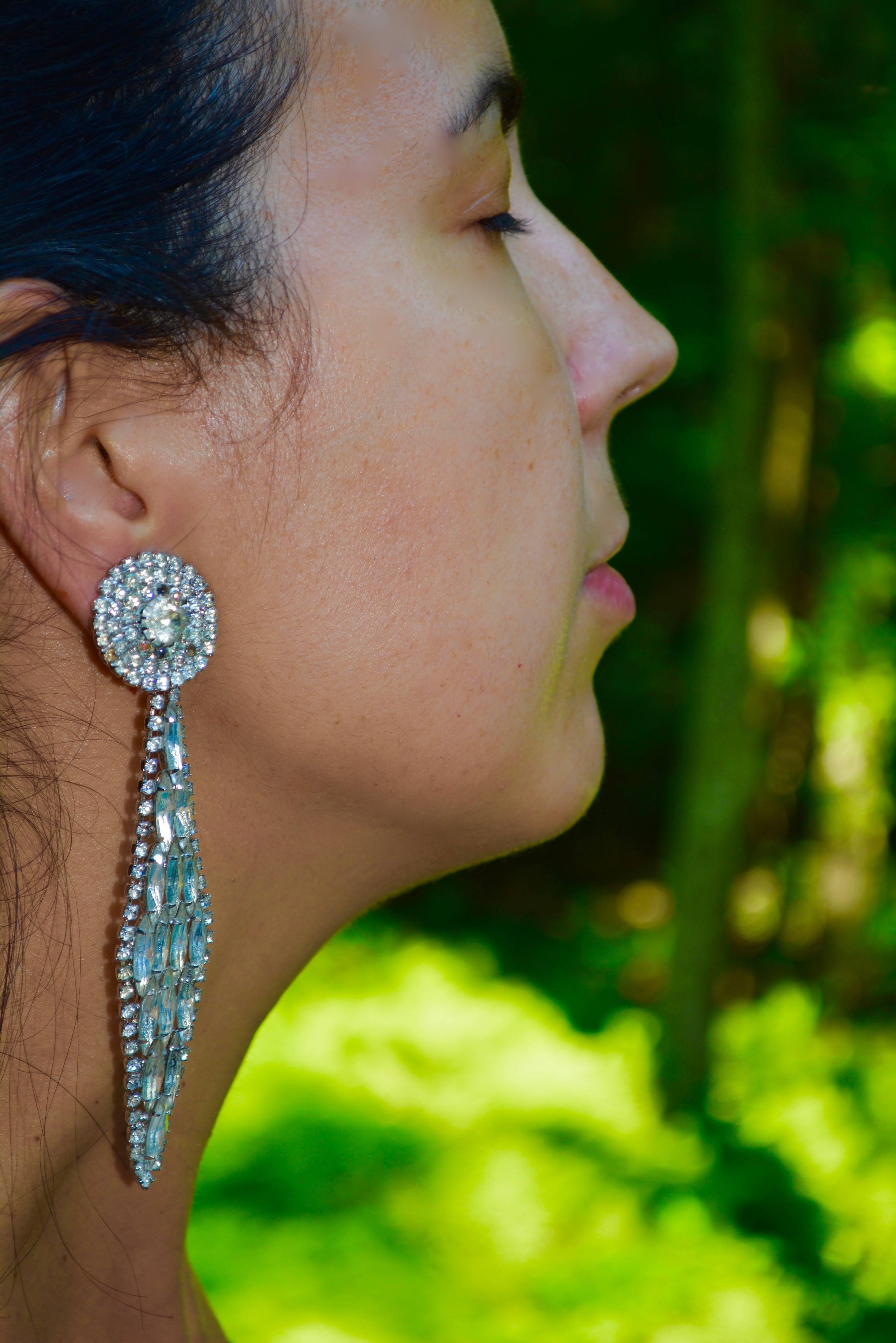 Women's Glamorous Large 1960s Rhinestone Earrings