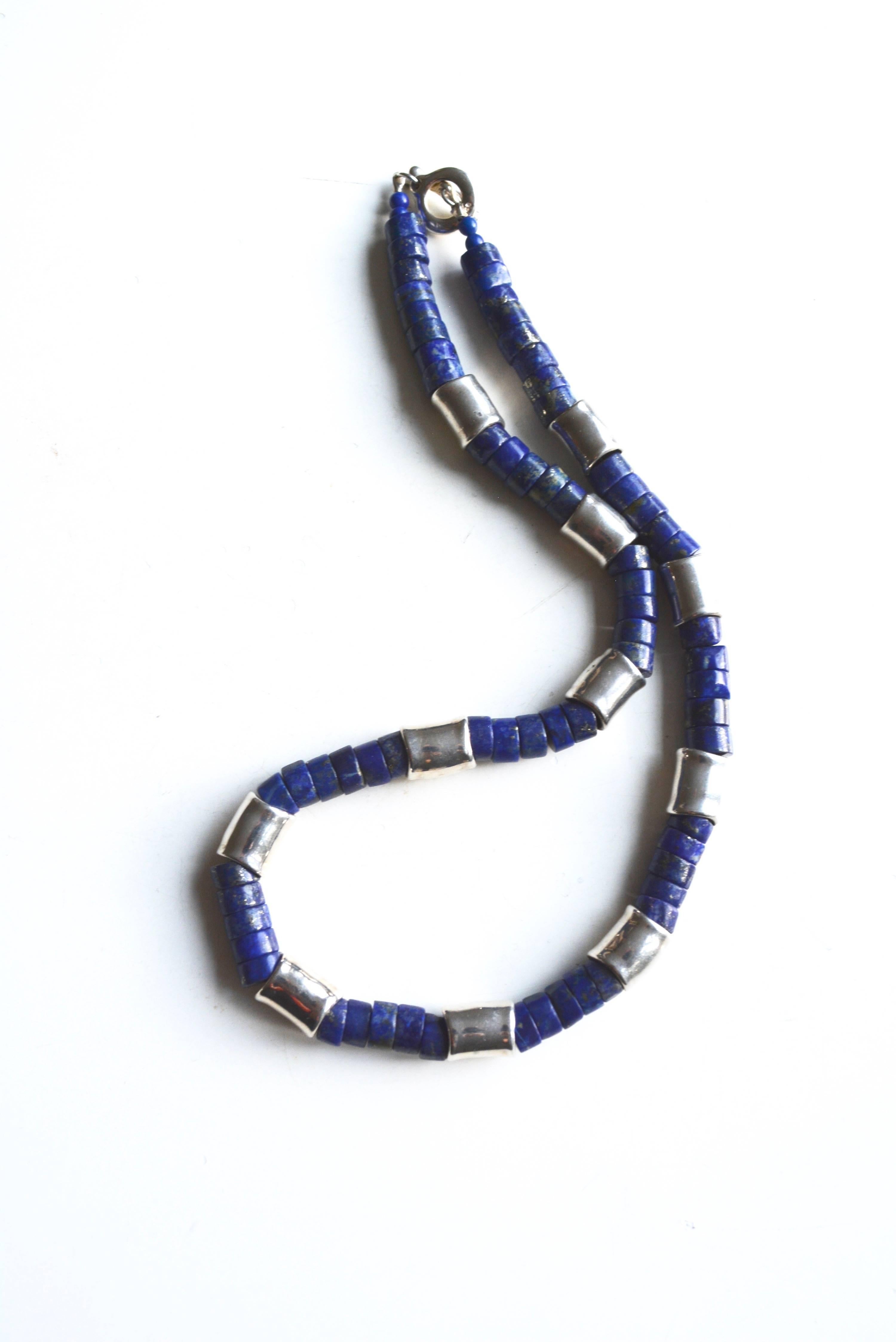 Signed RLM sterling lapis bead necklace. 18" long. 