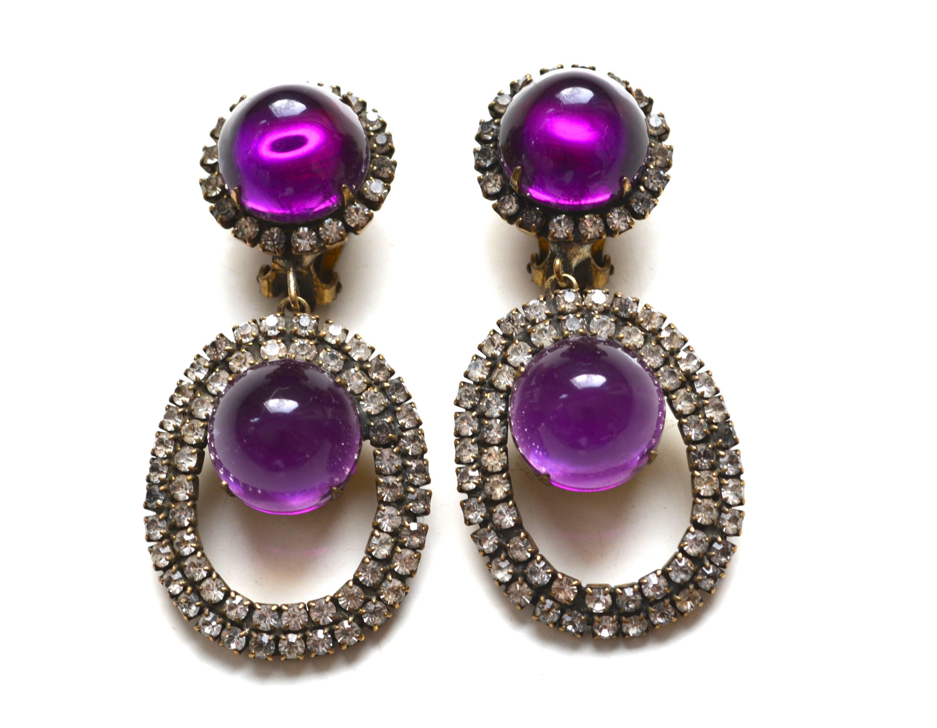 60s KJL Purple Drop Earrings In Good Condition For Sale In Litchfield County, CT