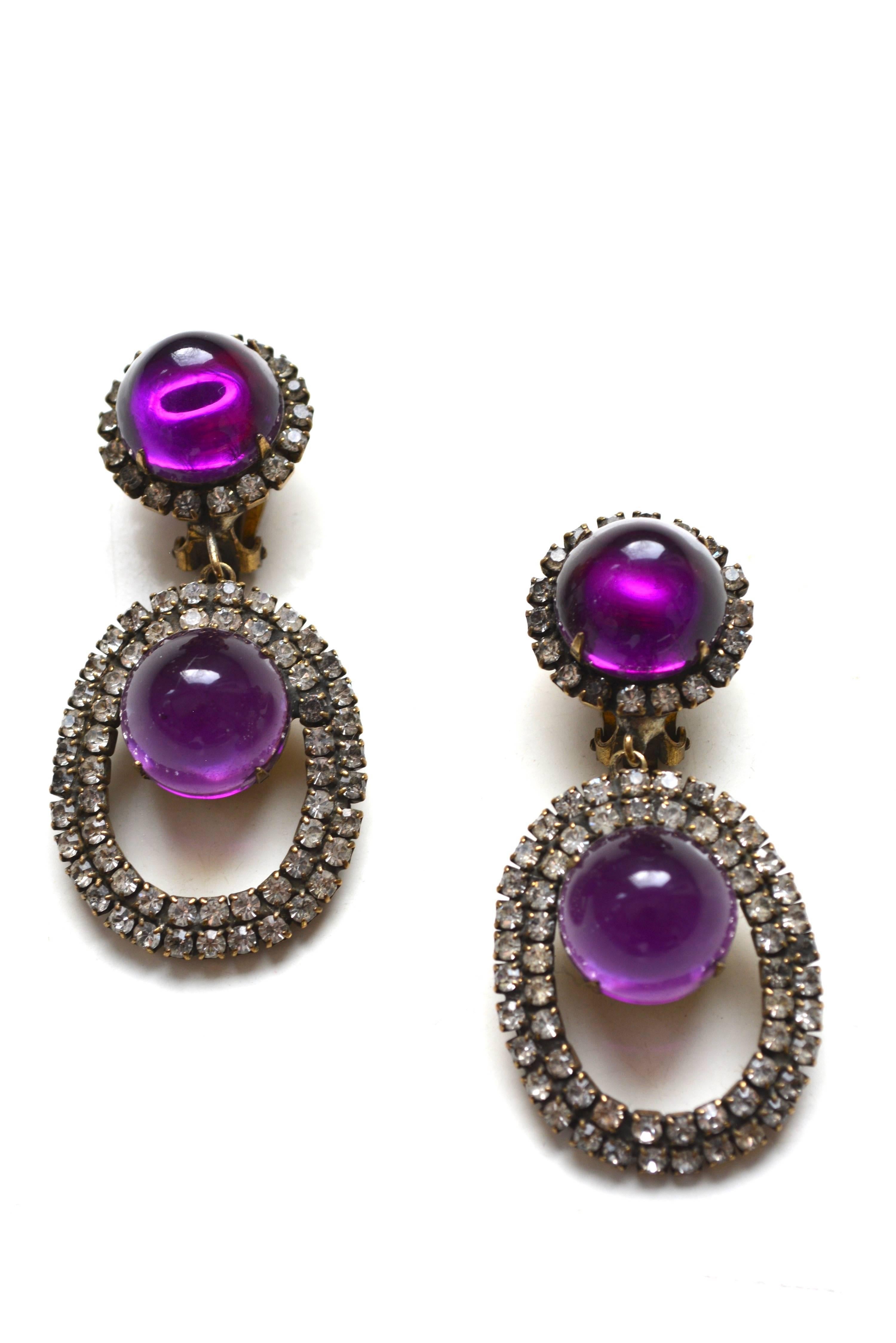 Women's or Men's 60s KJL Purple Drop Earrings For Sale