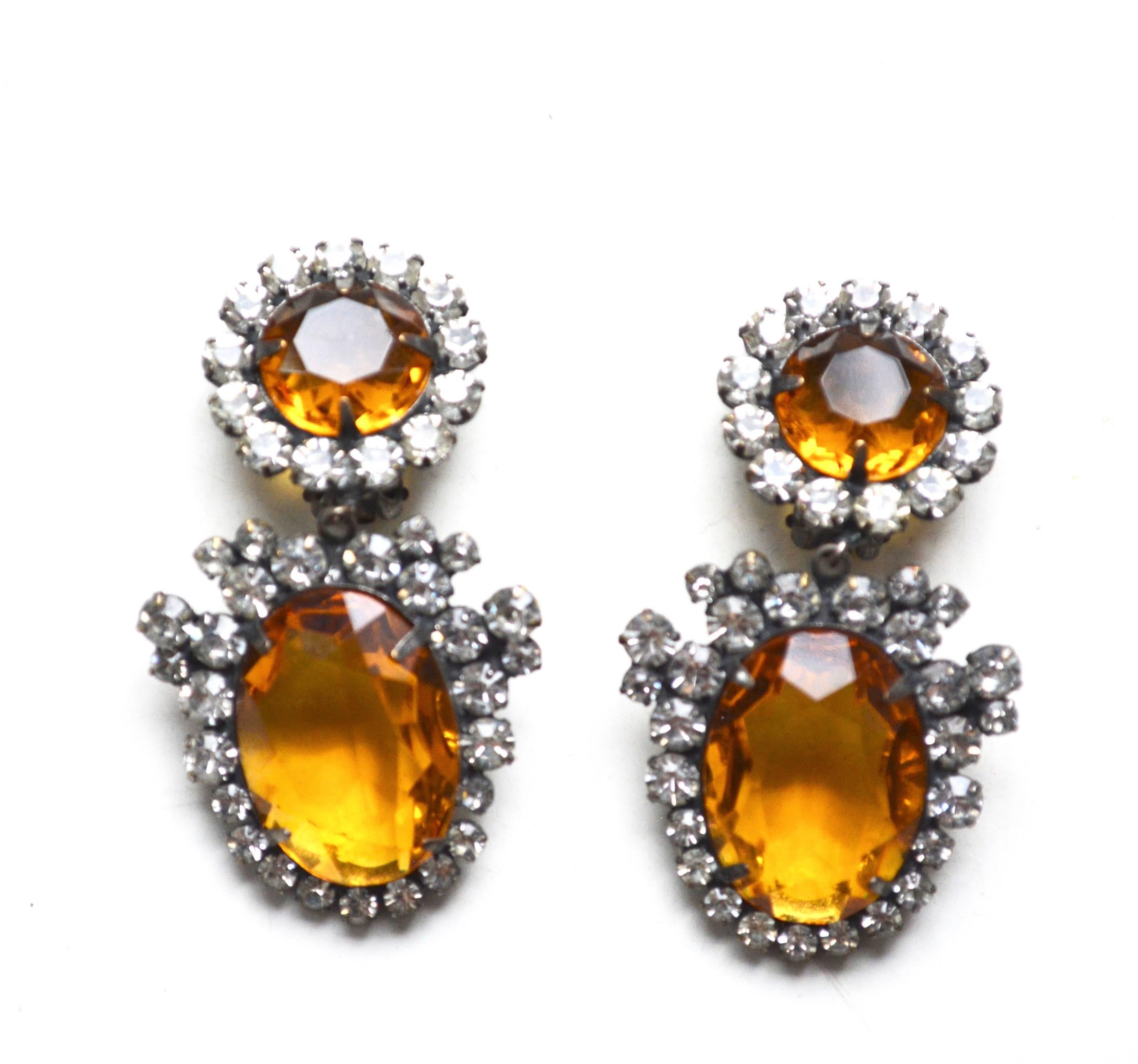 60s K.J.L Amber Earrings In Excellent Condition In Litchfield County, CT