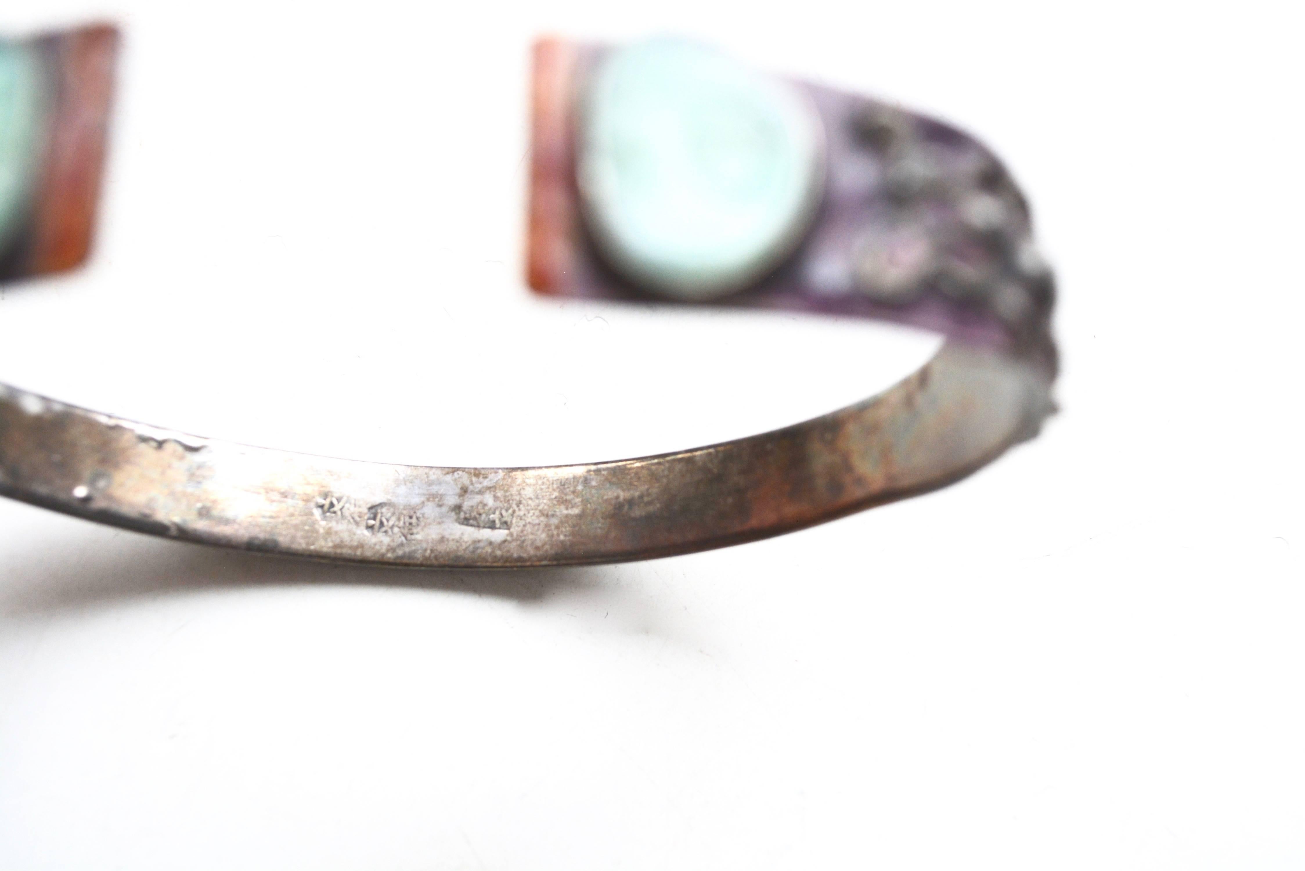 1900-1930 Chinese Sterling Silver Enamel Jade Bracelet In Good Condition For Sale In Litchfield County, CT