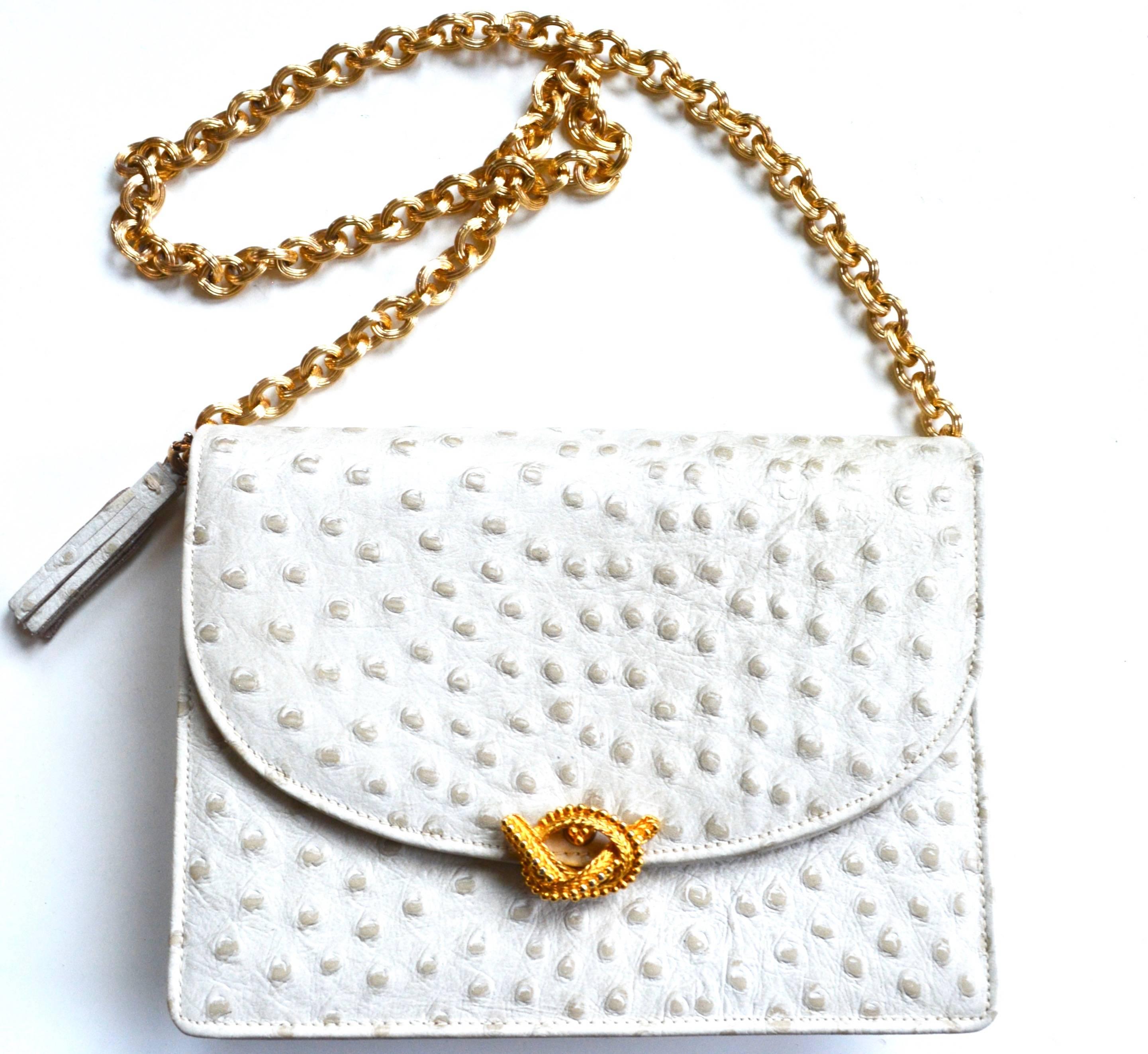 Gray 1960s Dofan Ostrich Convertible Bag / Clutch