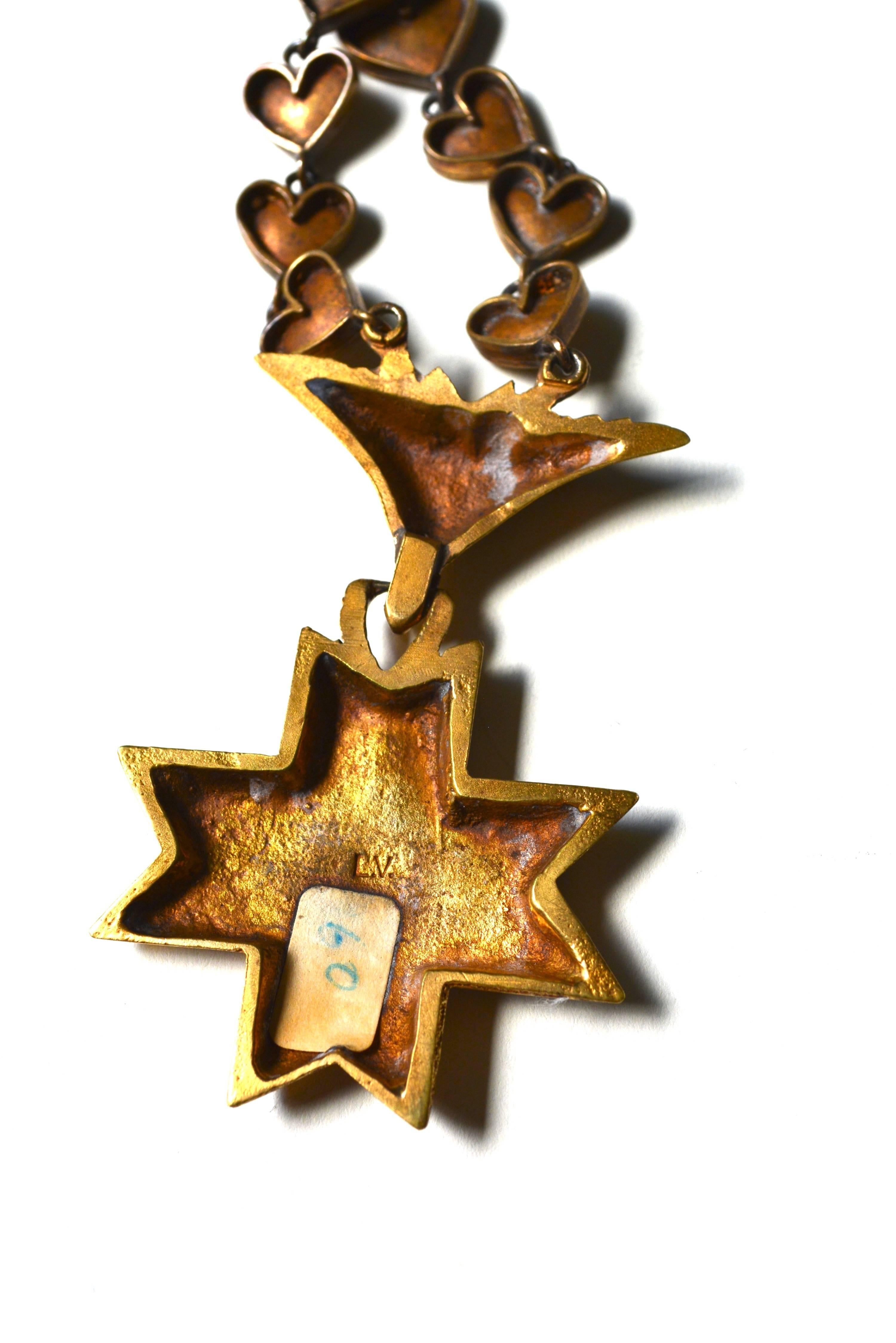 Rare Line Vautrin Gilt Heart Medallion Necklace  For Sale 1