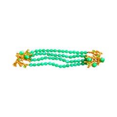 William de Lillo Green Glass Bracelet / Metal Coral Clasp