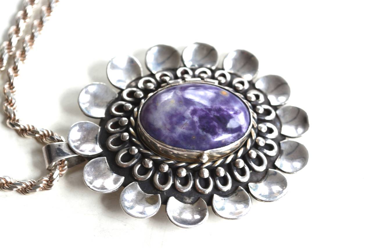 Los Ballesteros 1950s Purple Agate Pendant In Excellent Condition In Litchfield County, CT