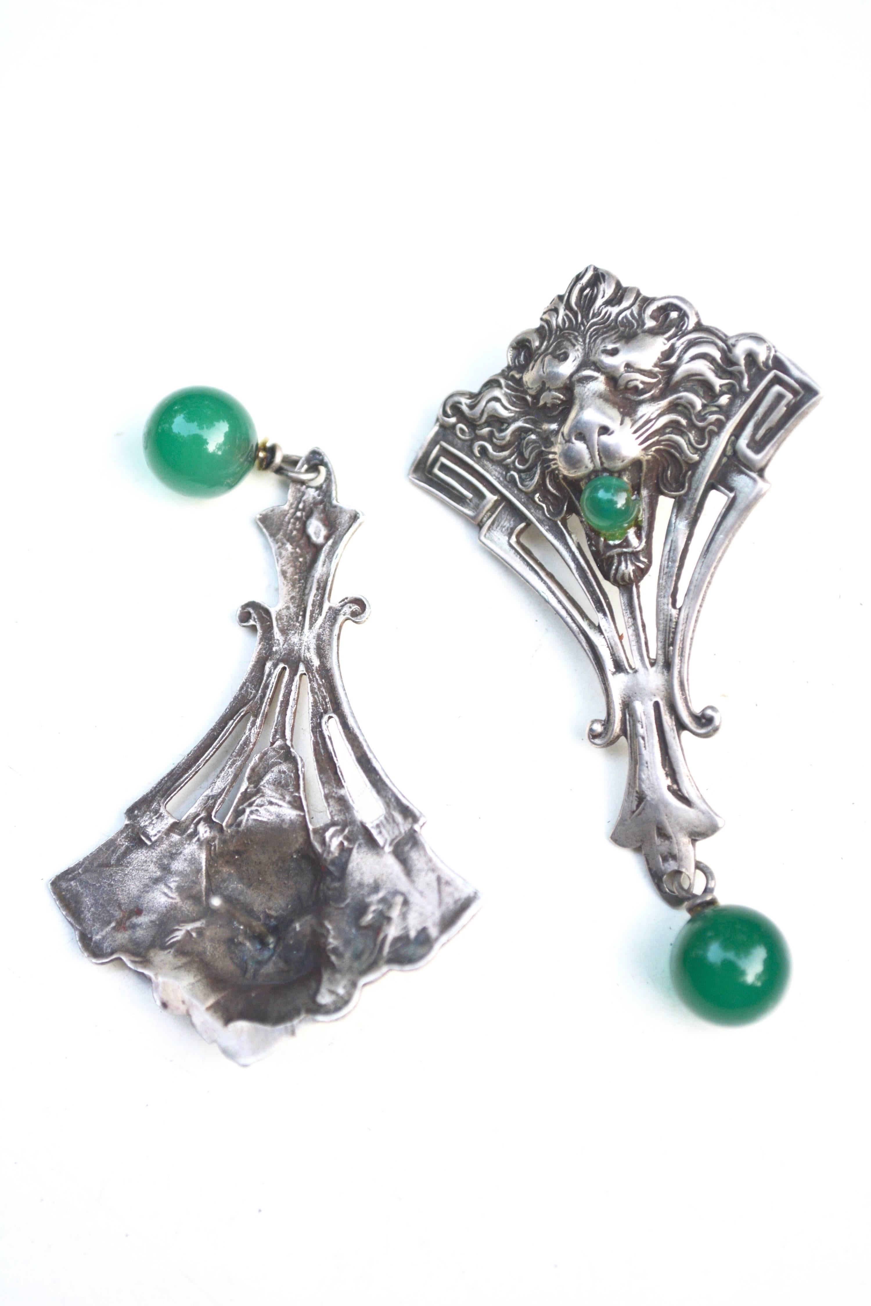 Art Deco Sterling Lion Earrings In Excellent Condition In Litchfield County, CT