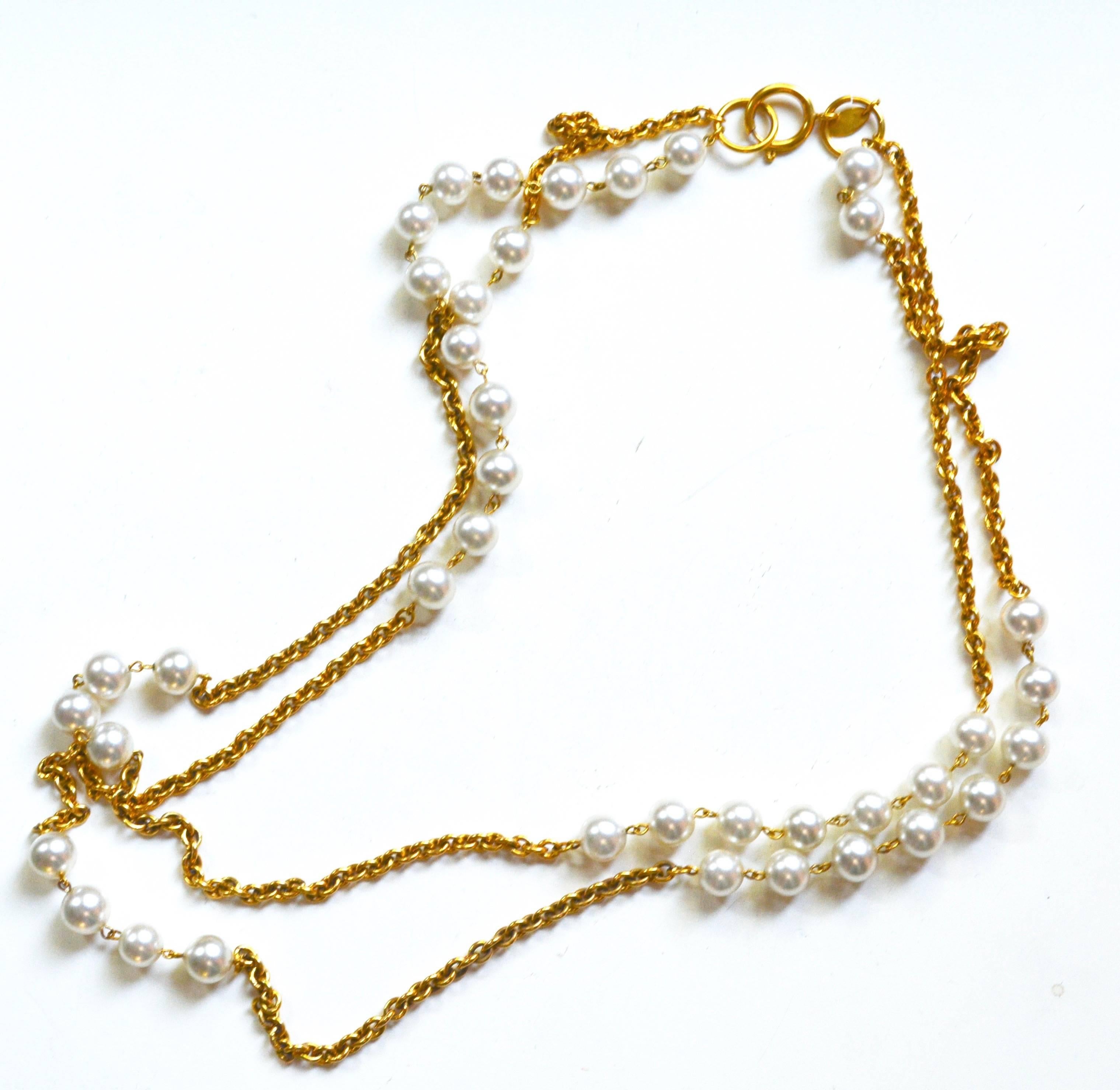 Chanel Multi Strand Gold and Pearl Necklace  In Excellent Condition In Litchfield County, CT